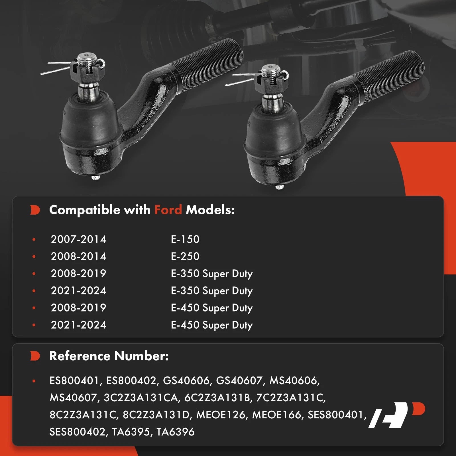 2X Tie Rod End Front Outer for Ford E-150 E-250 E-350 E-450 (1992-2022)