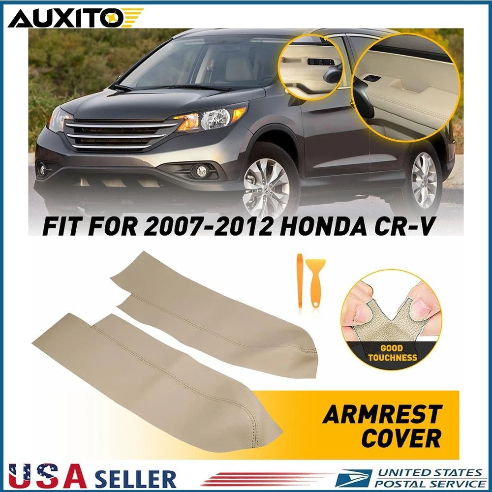 2X Front Armrest Panels Door Cover for Honda CR-V (2007–2012) Leather Beige