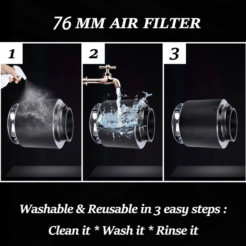 3" Carbon Fiber Hi-Flow Air Filter for Cold Air Intake