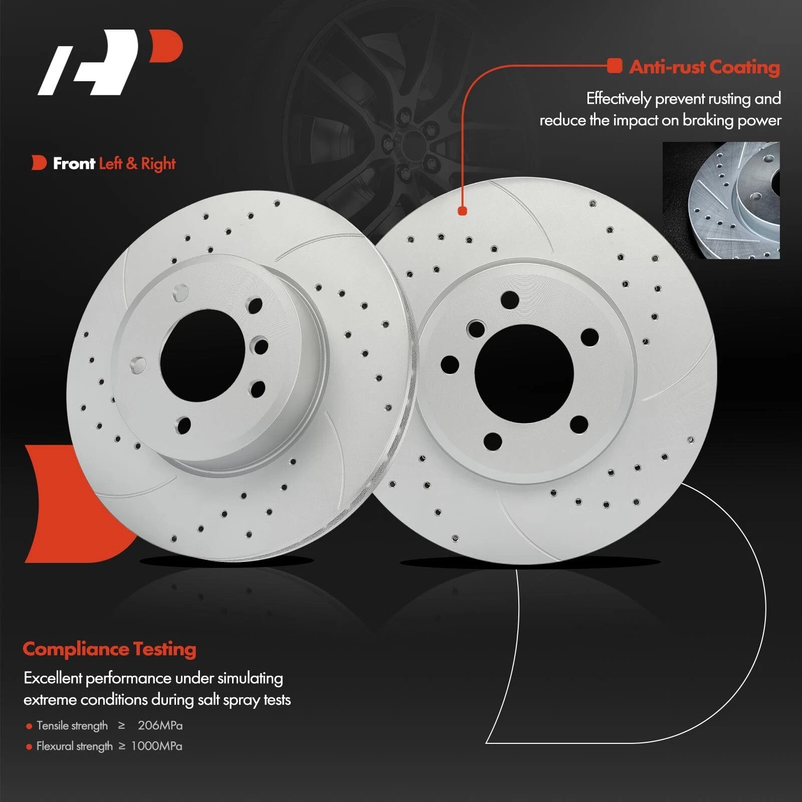 Front Side Drilled Brake Rotor for BMW 525i 525xi 528i 530xi (2004–2007)