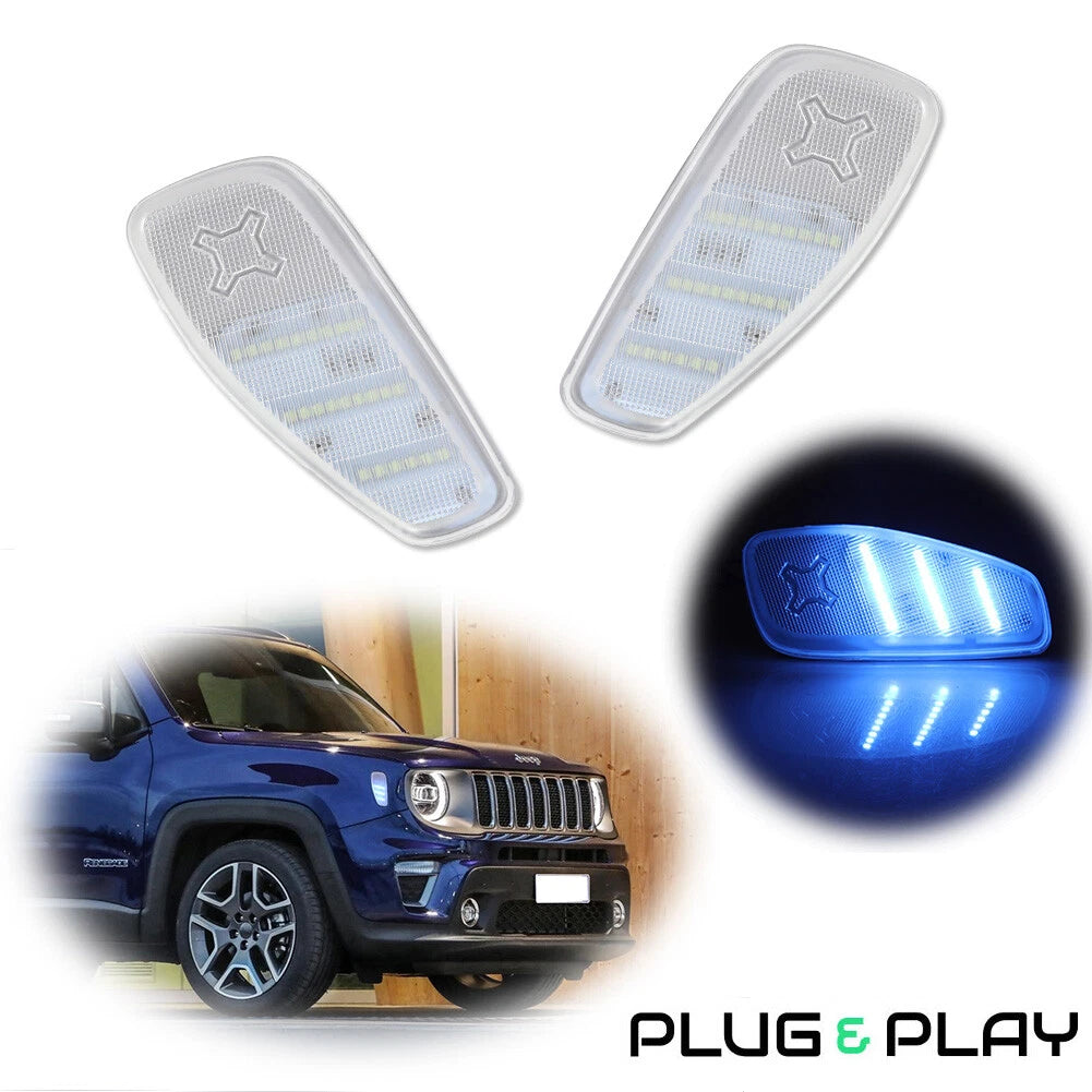 2X Clear Lens Ice Blue LED Side Marker Lights for Jeep Renegade (2015–up)