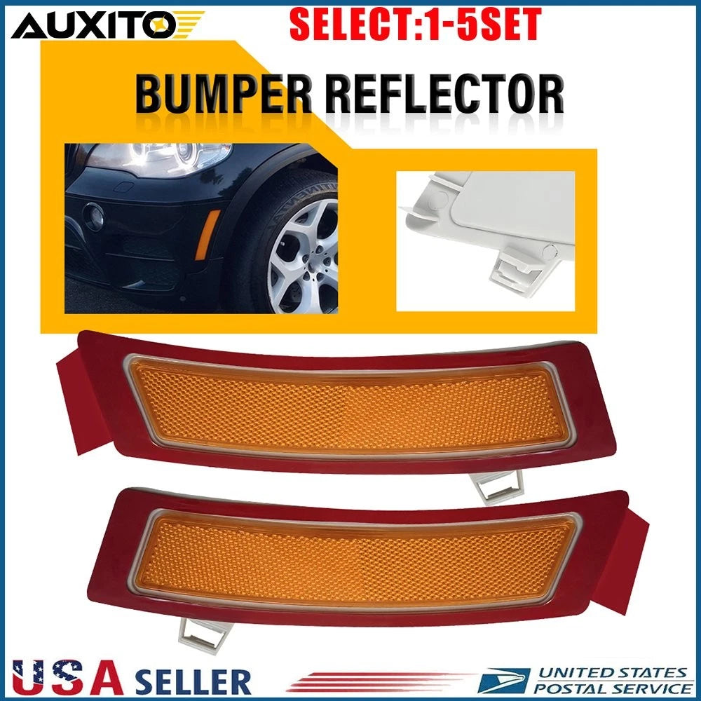2X Front Bumper Reflector Lights for BMW X5 E70 LCI (2011–2013) Amber Lens