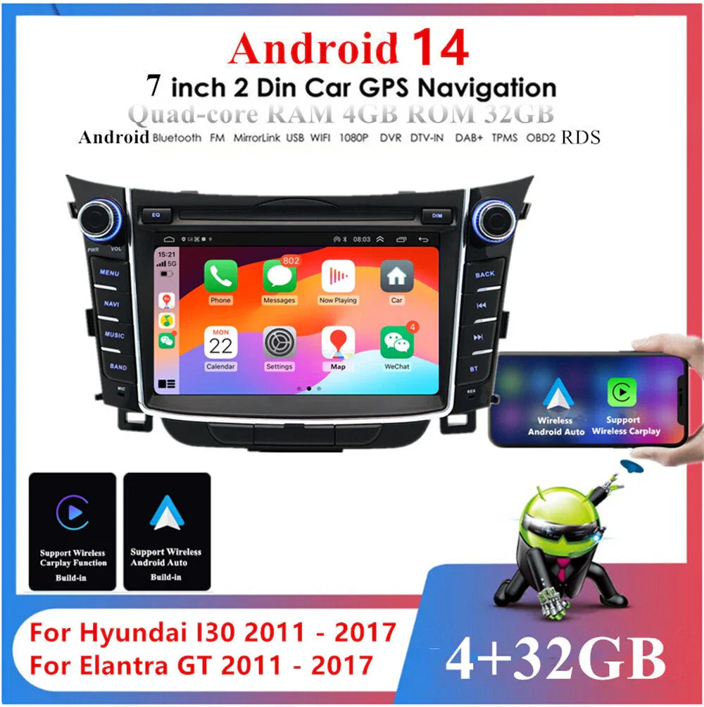 7" Android Stereo GPS Navigation for 2011-2017 Hyundai I30 Elantra GT
