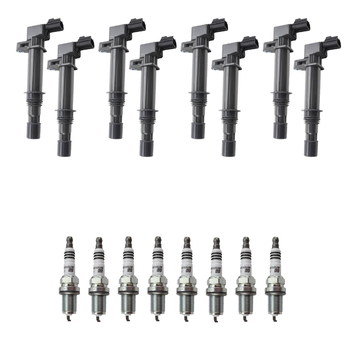 Set of 8 Ignition Coils & NGK Ruthenium Spark Plugs for Ram 1500 (2002–2008)
