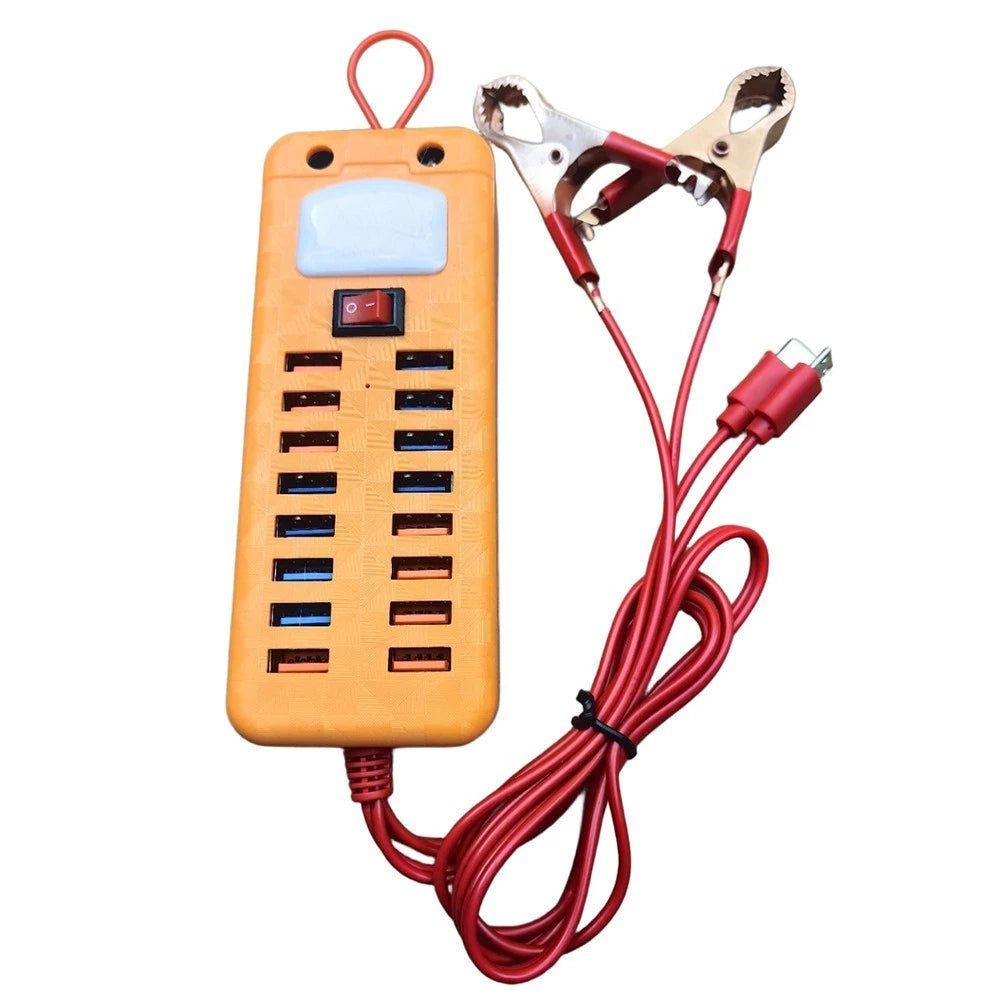 16-Port USB Car Battery Power Adapter for Multi Device Charging
