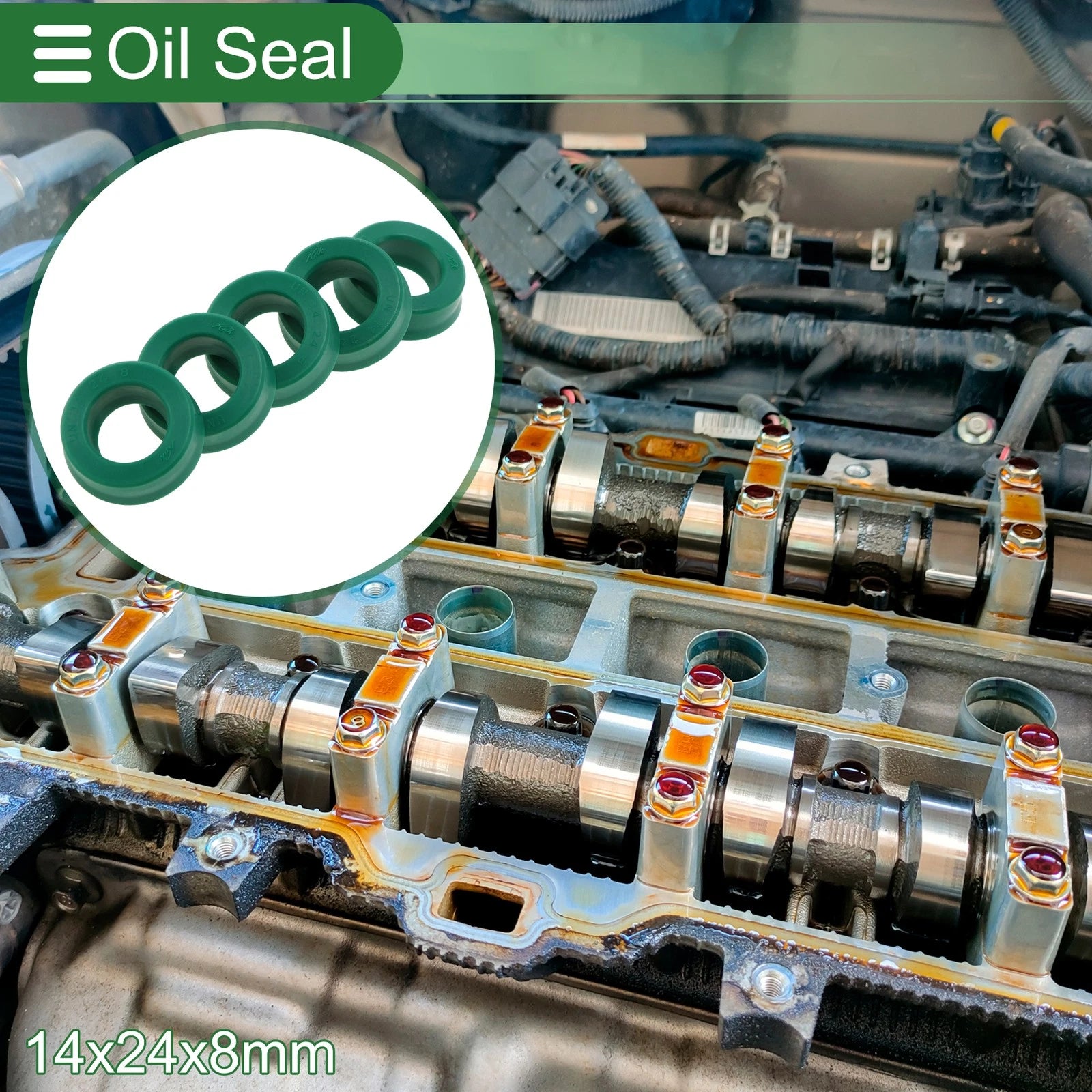 Set of 5 Oil Seal Rotary Shaft Seal 14x24x8mm High Pressure Green