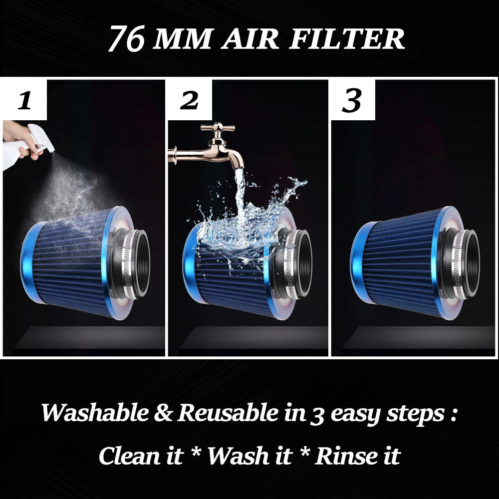 3" Reusable Air Filter for High Flow Cold Air Intake