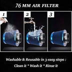 3" Reusable Air Filter for High Flow Cold Air Intake