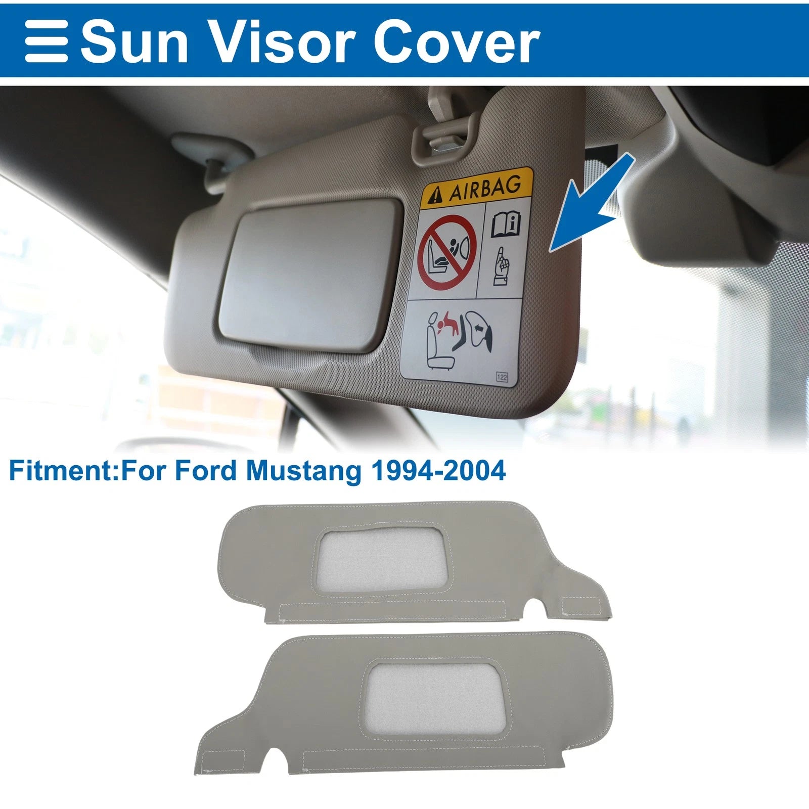 Set of 2 Sun Visor Covers for Ford Mustang (1994–2004) Left & Right Gray