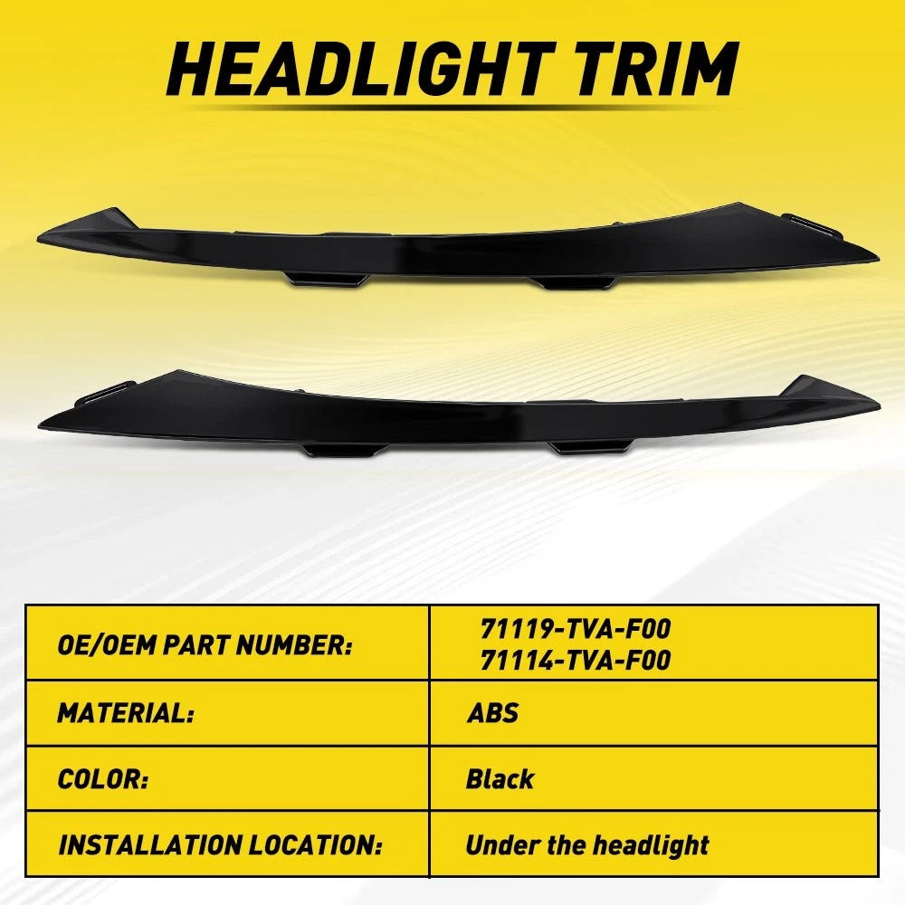 Pair Headlight Grille Lower Molding Trim for Honda Accord (2021-2022)