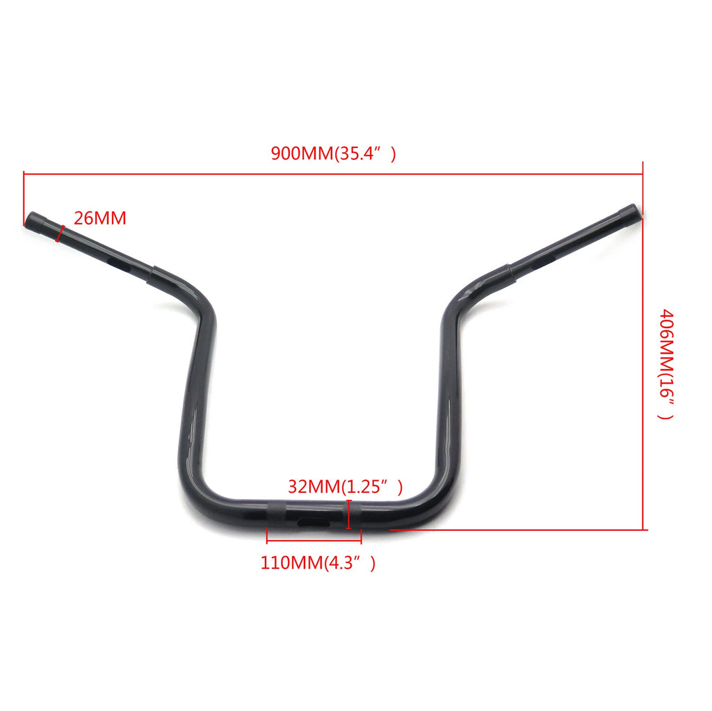 16" Black Rise 1-1/4" Handlebar for Harley Softail (2018–2023) & Dyna FXDWG (2006–2017)