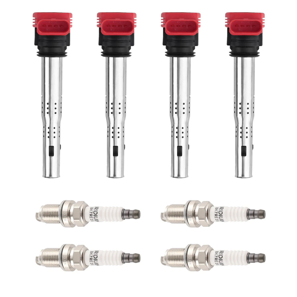 Set of 4 Ignition Coil Pack & Iridium Spark Plug for Audi A3 A5 TT (2006–2020)