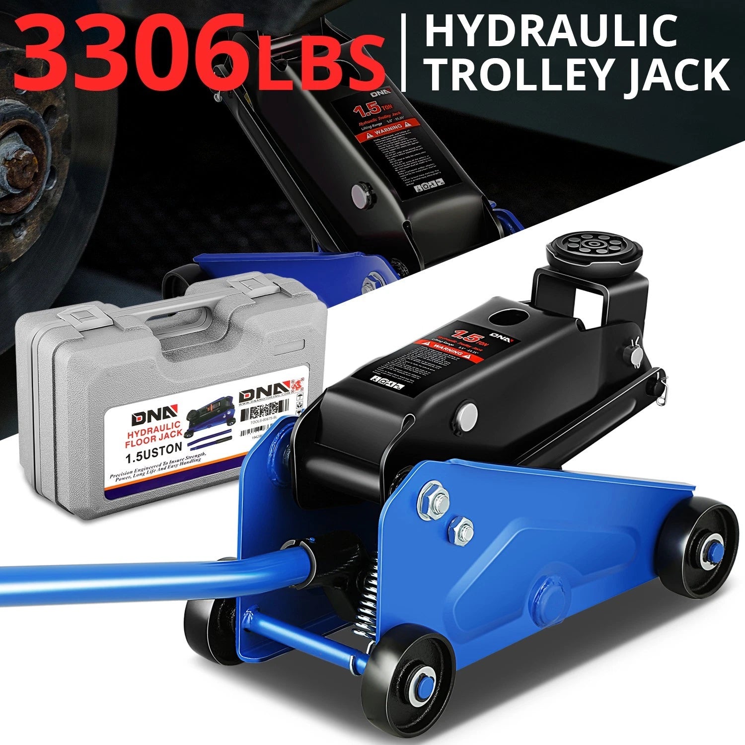 5.5-15.35 3000lbs Capacity Alloy Steel Hydraulic Floor Jack with Swivel Caster