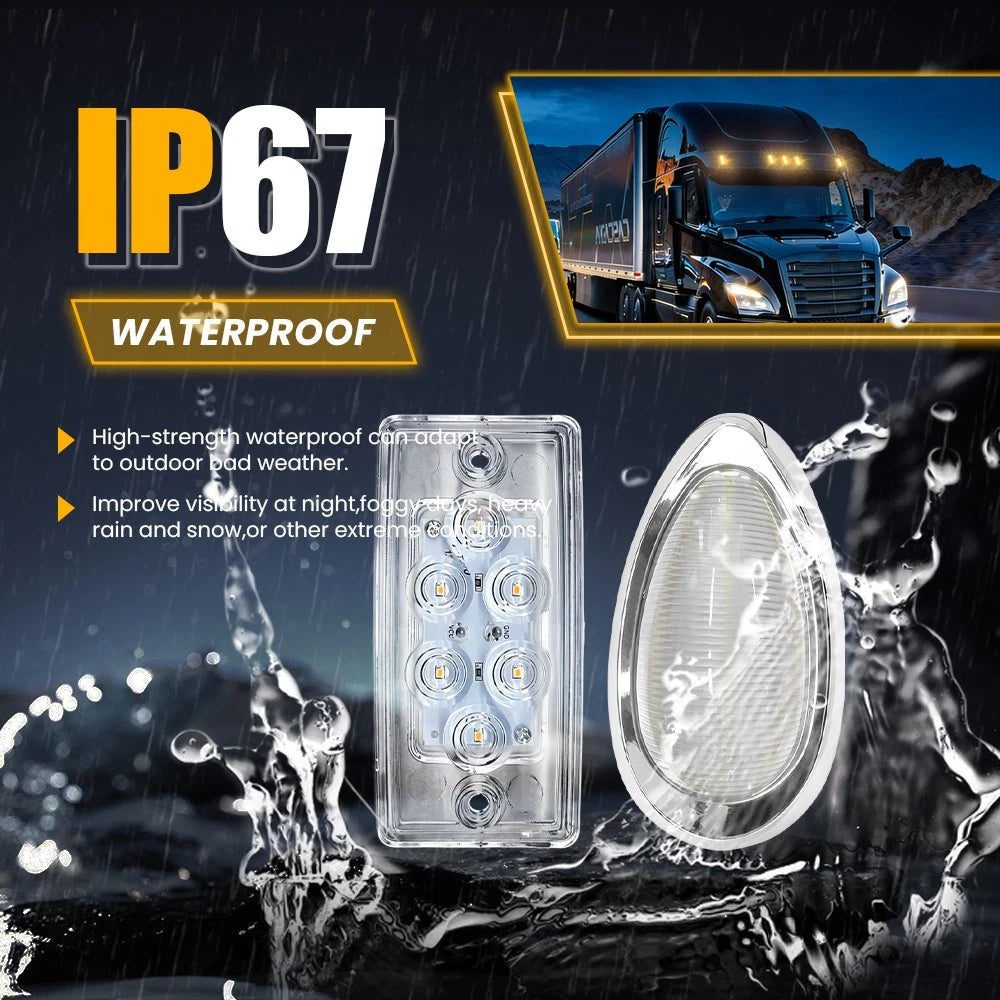 5x Clear LED Clearance Roof Light + 2x Side Marker Lamp for Freightliner Truck (EXV)