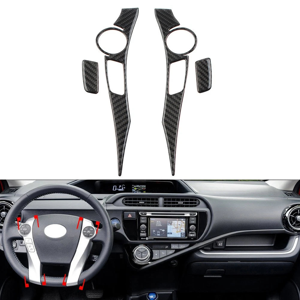 Set of 4 Carbon Fiber Steering Wheel Panel Cover Trim for Toyota Prius (2012–2015)