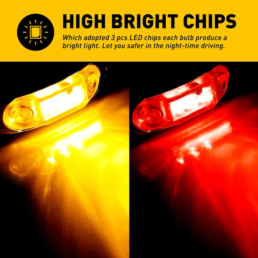 10X Red Amber Side Marker Lights for Truck Trailer