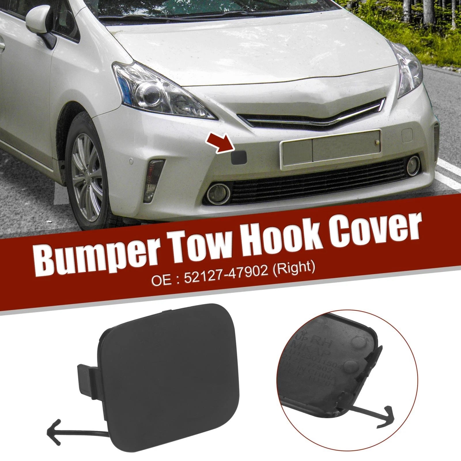 Front Right Bumper Tow Hook Cover 52127-47902 for Toyota Prius V (2012–2014)