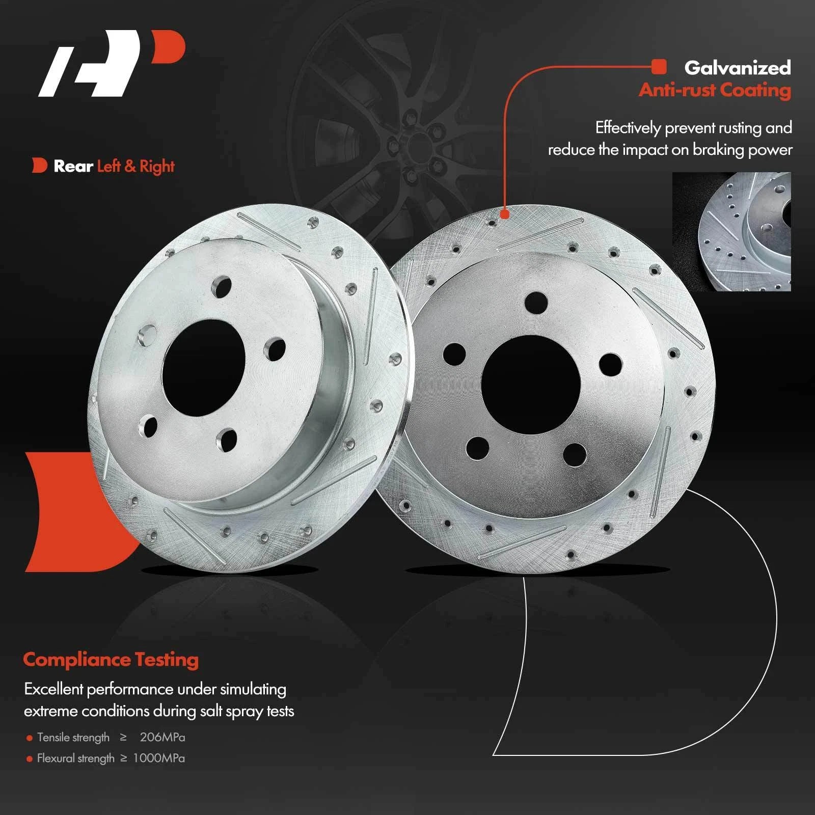 Set of 8 Rear Drilled Brake Rotors and Pads for Chevrolet Pontiac Olds