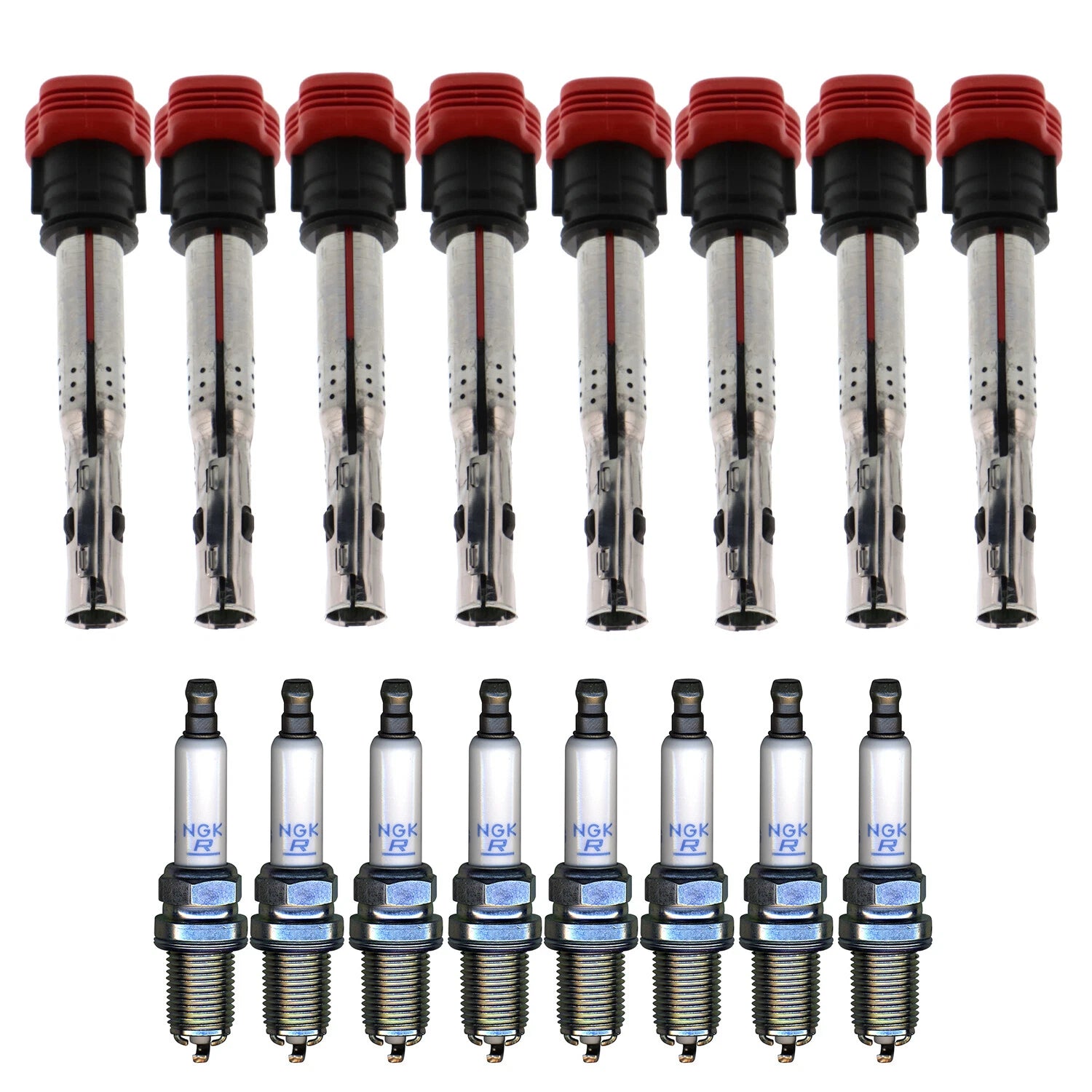 Set of 8 Ignition Coils & NGK Laser Platinum Spark Plugs for Touareg R8 S5 V8