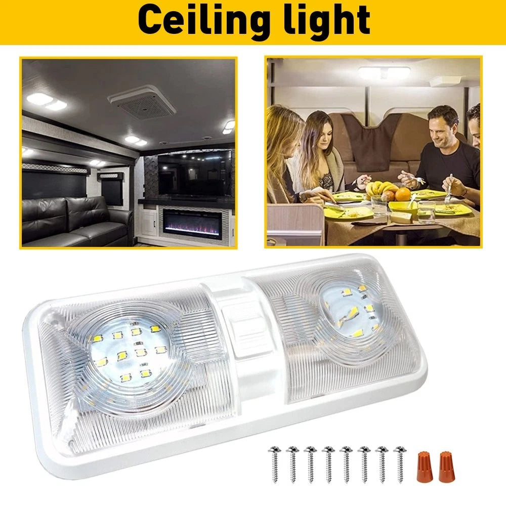 1x LED Ceiling Fixture Double Dome Light for RV Camper Trailer (12V)