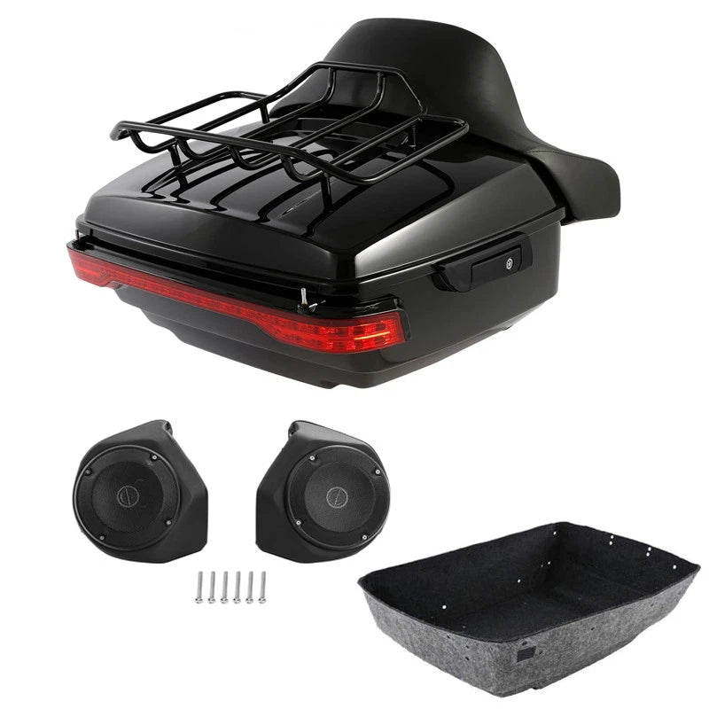 Trunk Luggage Backrest Rack with LED Light Speakers for Harley Touring (2014–2023)
