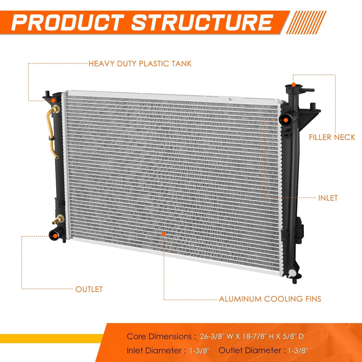 Aluminum Radiator for Santa Fe XL (2010–2019) & Sorento (2011–2015) DPI-13382