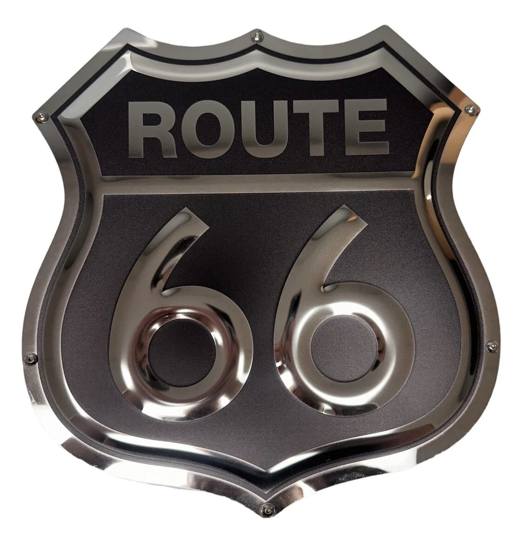 3D Route 66 Metal Sign Stainless Black for Universal Garage Decor (1990–2024)