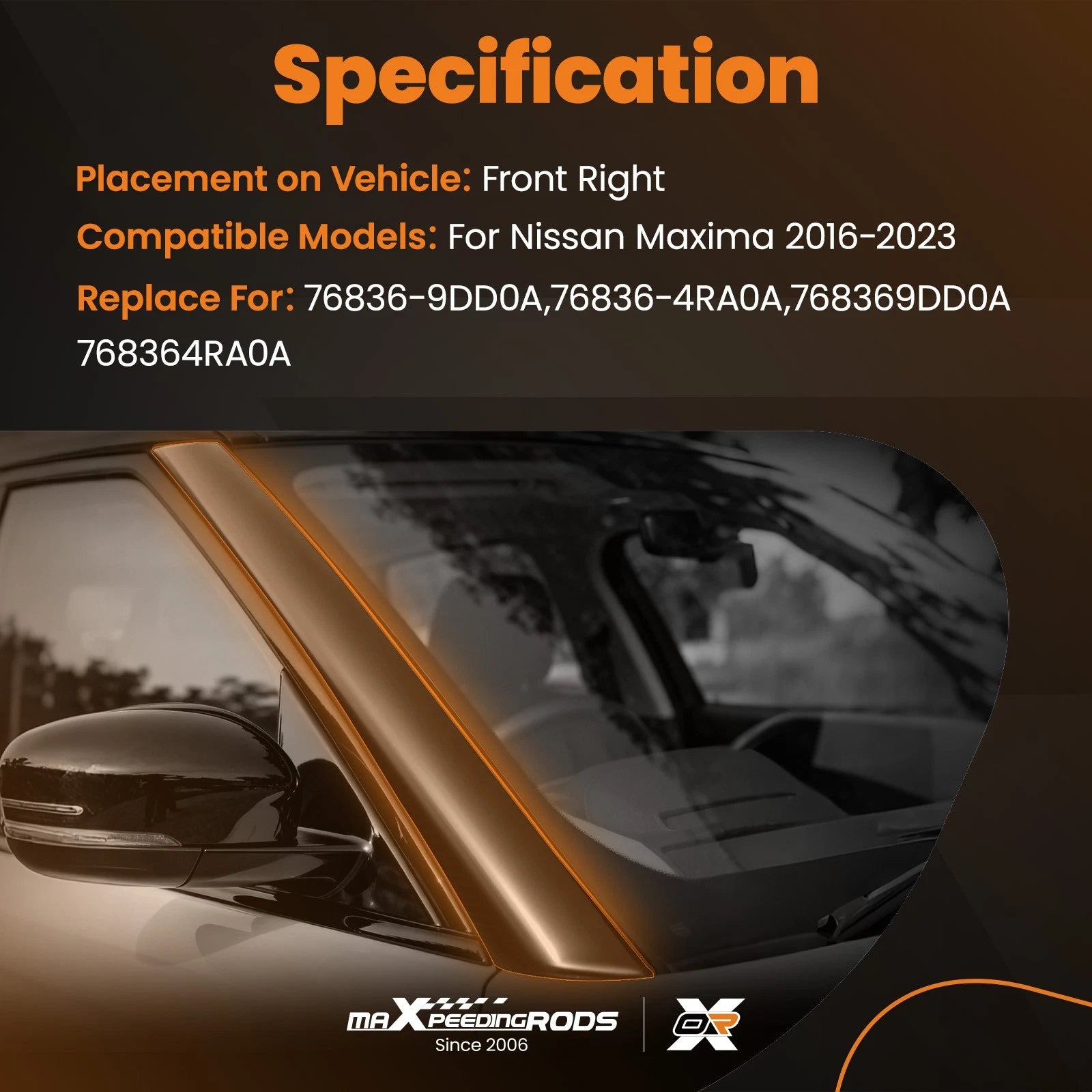 Right Windshield A-Pillar Trim Cover for Nissan Maxima (2016–2023)