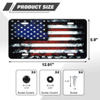 Distressed American Flag Front License Plate Valve Stem Cap Bumper Sticker for Red (-)