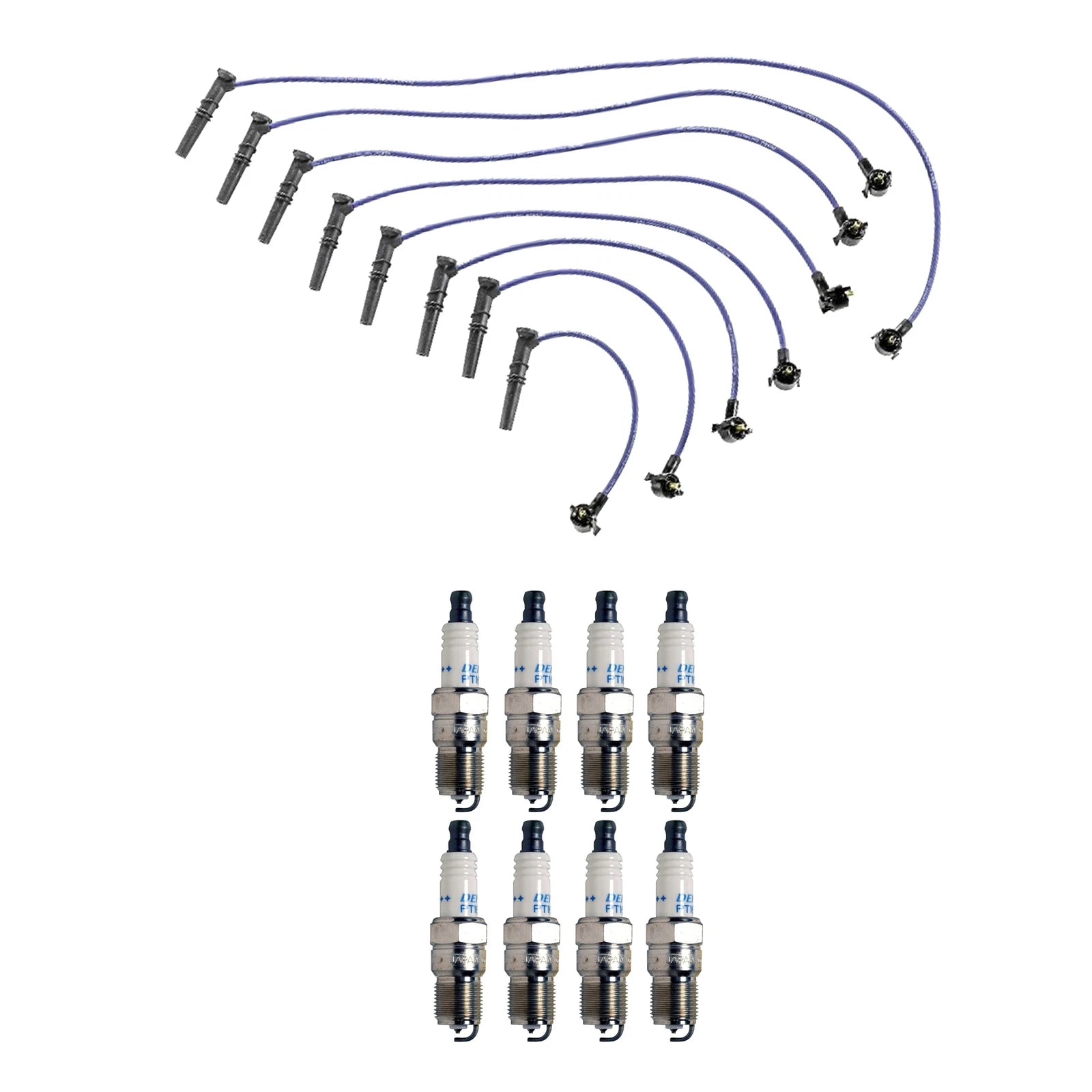 Denso 8mm Wire Set & 8 Double Platinum Spark Plugs for Ford Mustang (1994–2004)