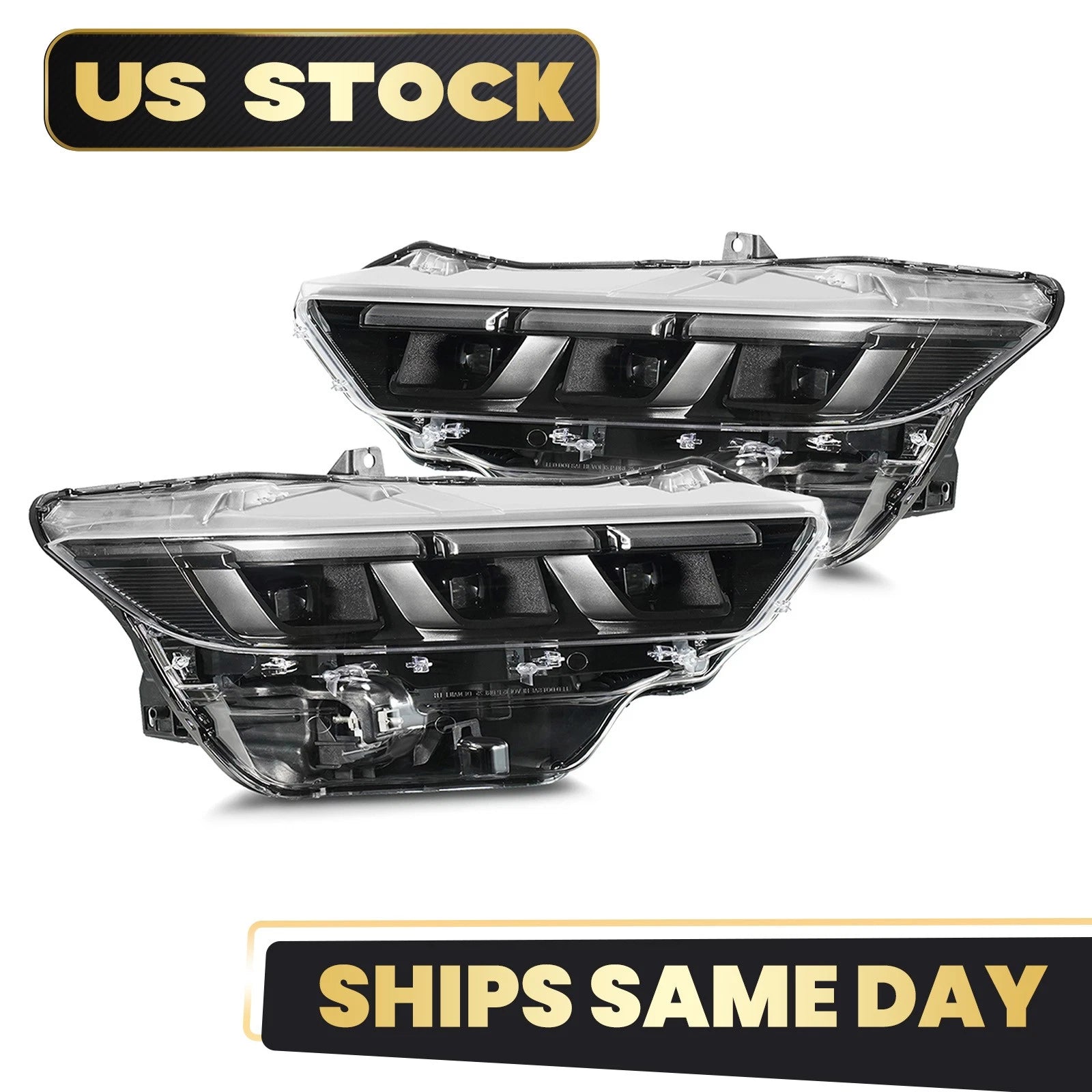 Full LED Headlight Pair for Ford Mustang (2024–2026) Black w/Bulb DRL