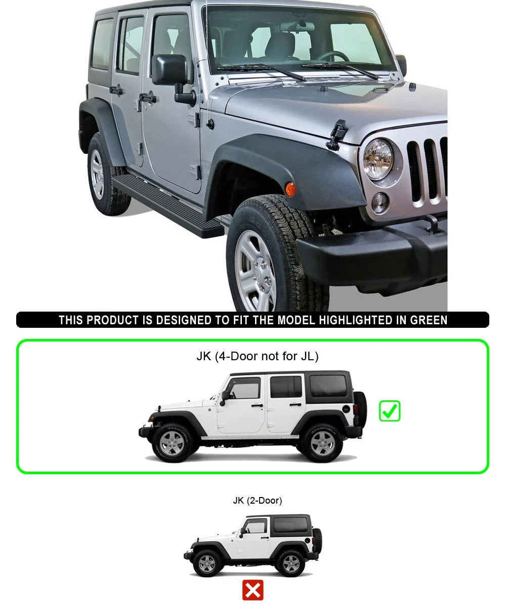 Set of 2 Running Boards for Jeep Wrangler JK (2007–2018) Matte Black