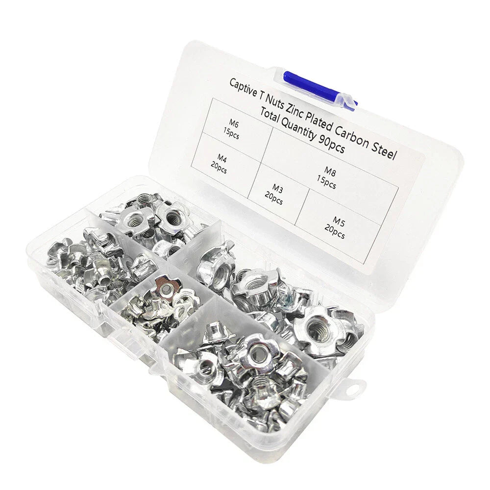 90Pcs Carbon Steel T-Nuts Assortment M3 M4 M5 M6 M8 for Various Applications