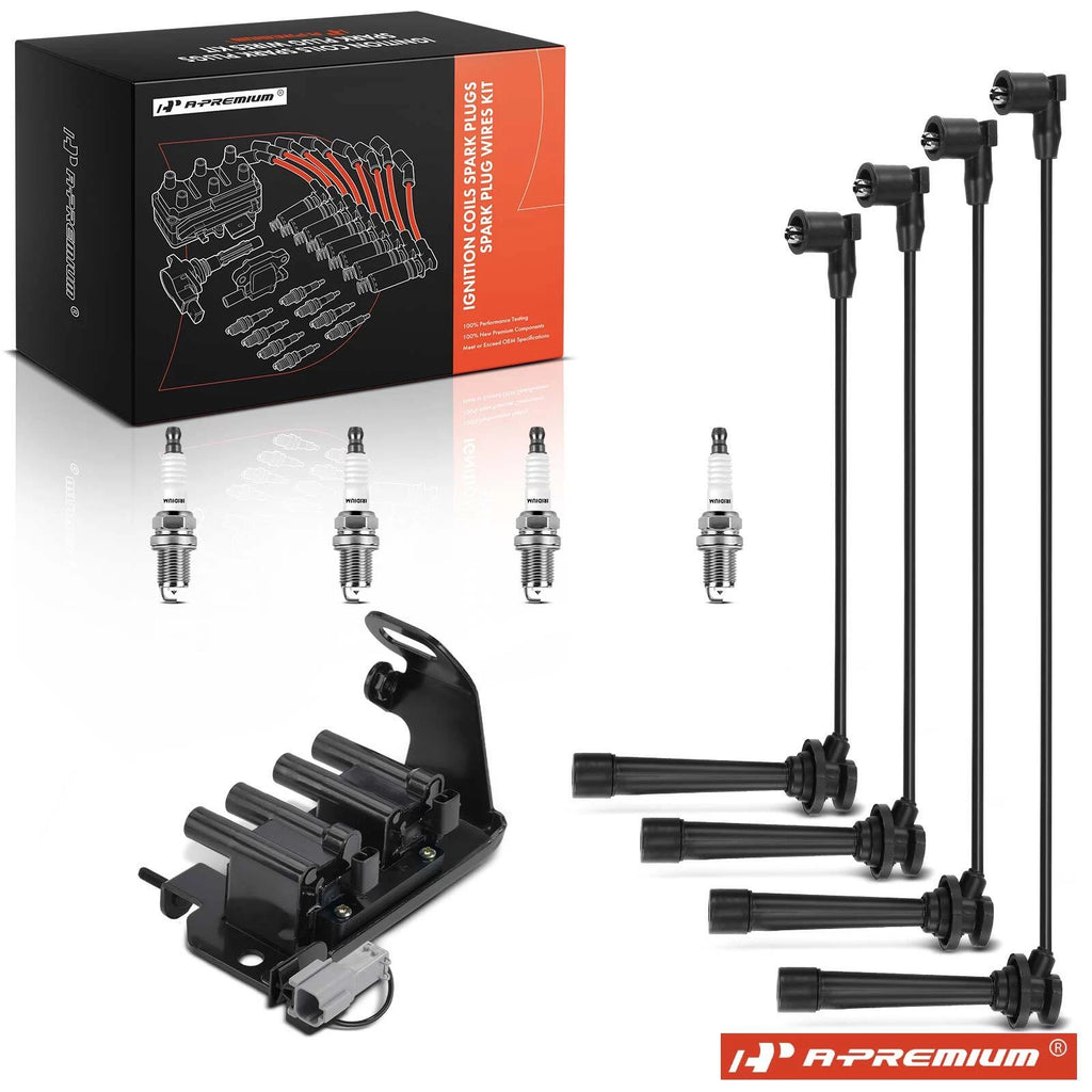 Set of 1 Ignition Coil & 4 Spark Plugs & Wires for Kia