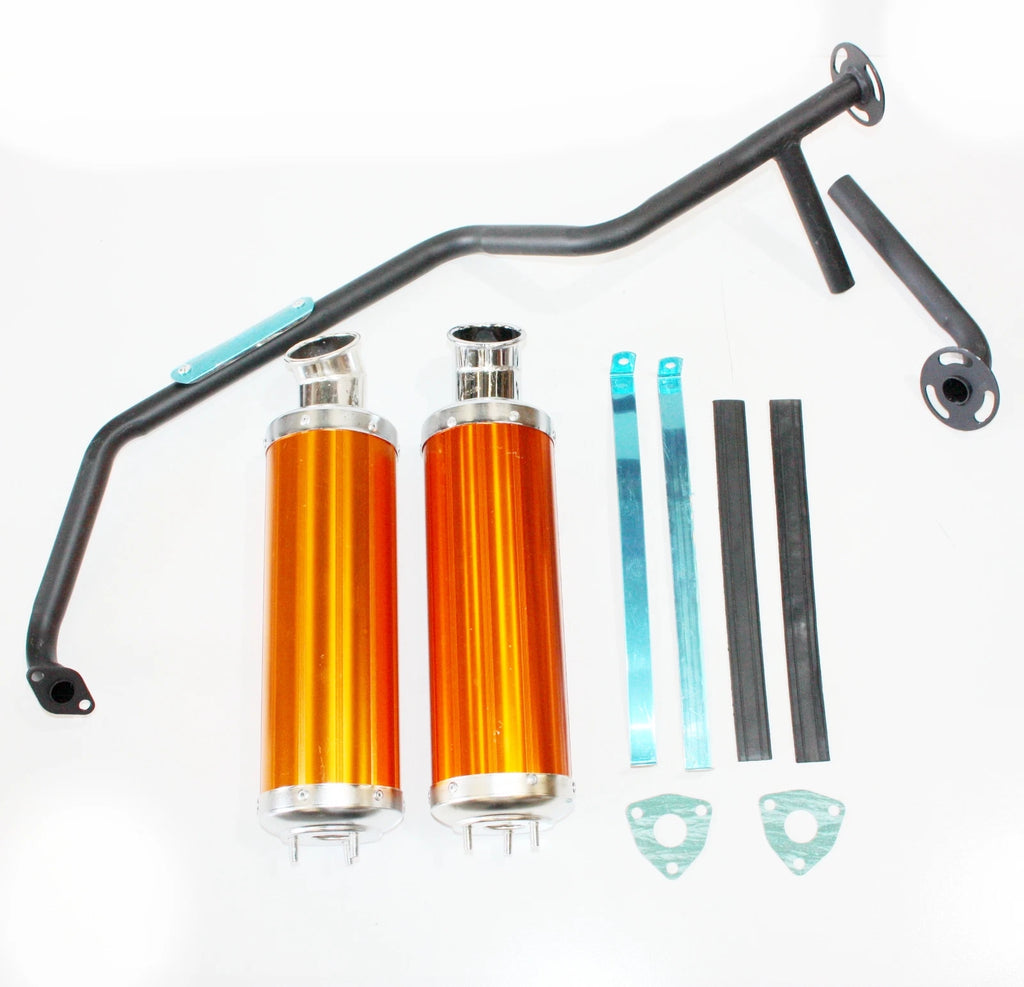 Twin Exhaust Pipe + Alloy Mufflers for GY6 150cc ATV (2000–2023)