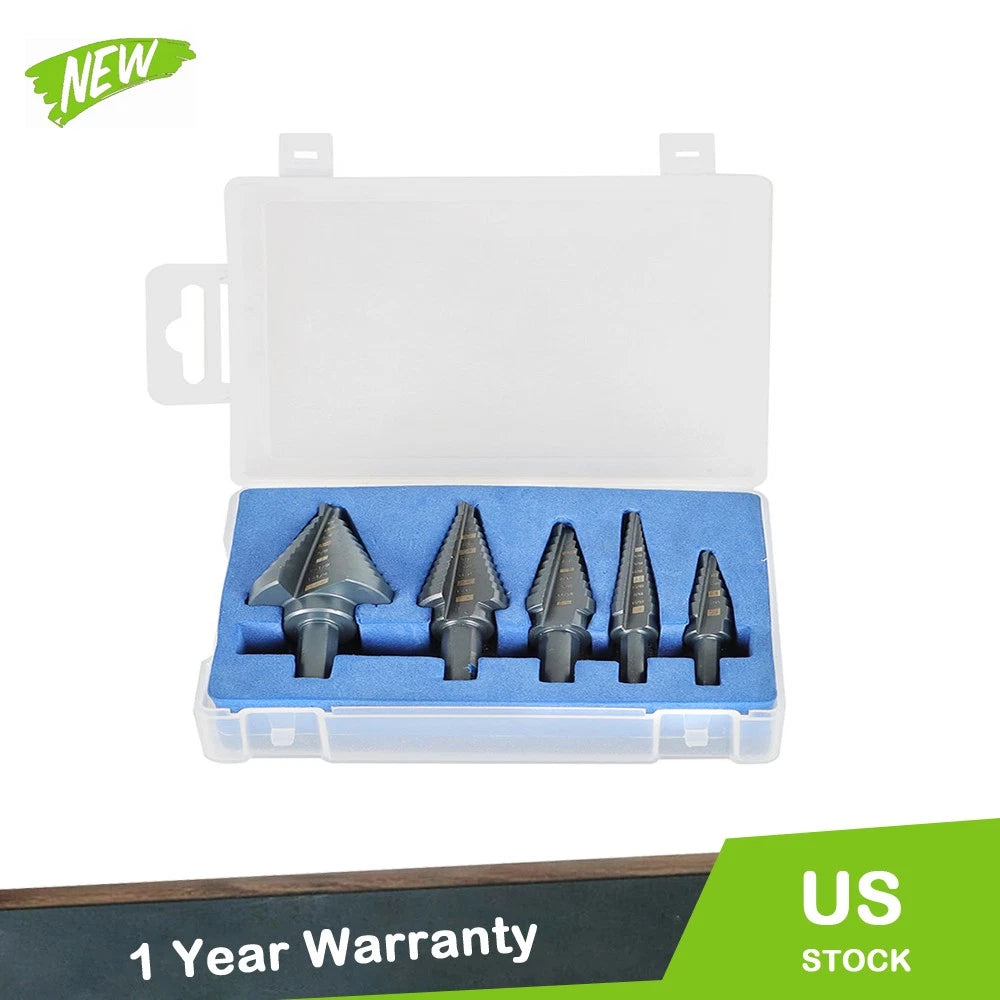 Set of 5 Step Drill Bits for Multiple Sizes 1/8" - 1-3/8"
