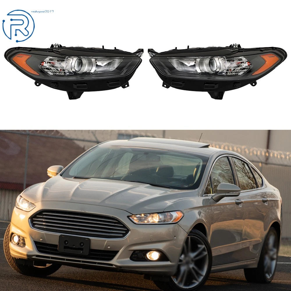 Set of 2 Halogen Headlights for Ford Fusion (2013–2016) Black