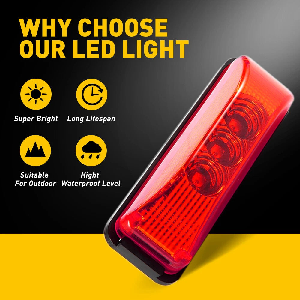 Set of 4 Red 3" LED Side Marker Clearance Lights for Trailer Truck RV