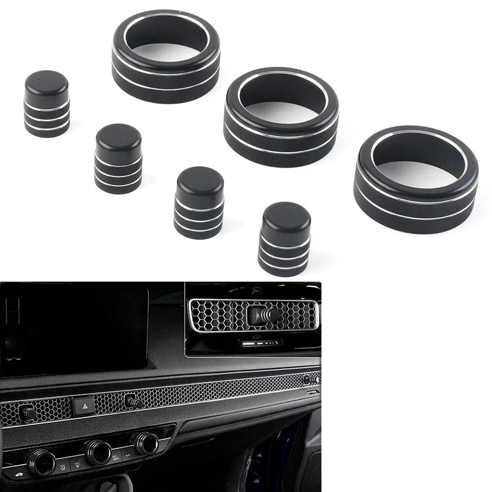 7x Switch Knob Ring Cover Trim for Honda Civic 2022+ CR-V 2023-2024 Black