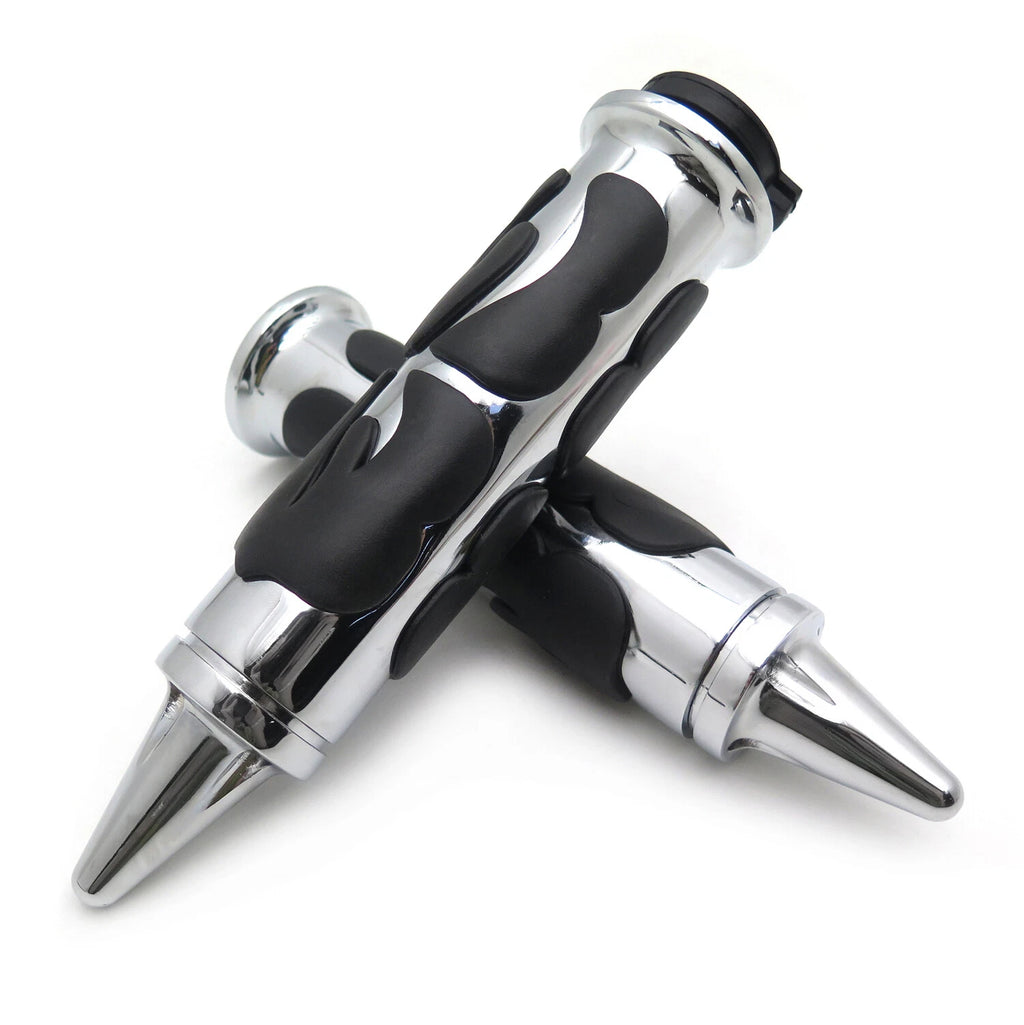 1 Pair Chrome Flame Spike Hand Grips for Honda Suzuki Kawasaki Yamaha