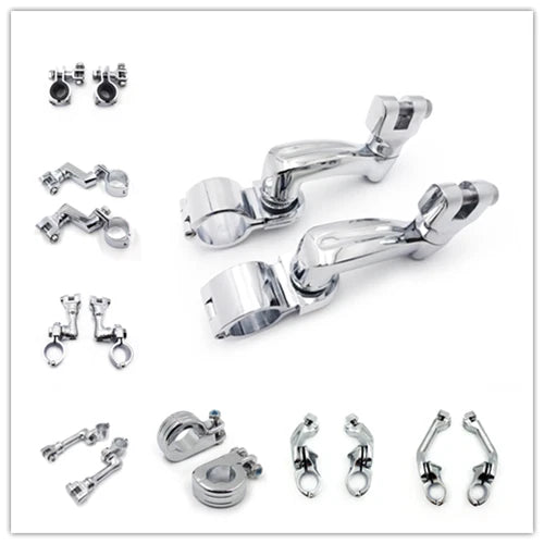 Chrome 1.25" Crash Bar Mounting Foot Peg Clamps for Yamaha Kawasaki