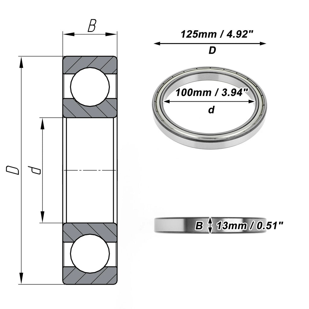 Deep Groove Ball Bearing 100x125x13mm for Scooter/Skateboard (P5)