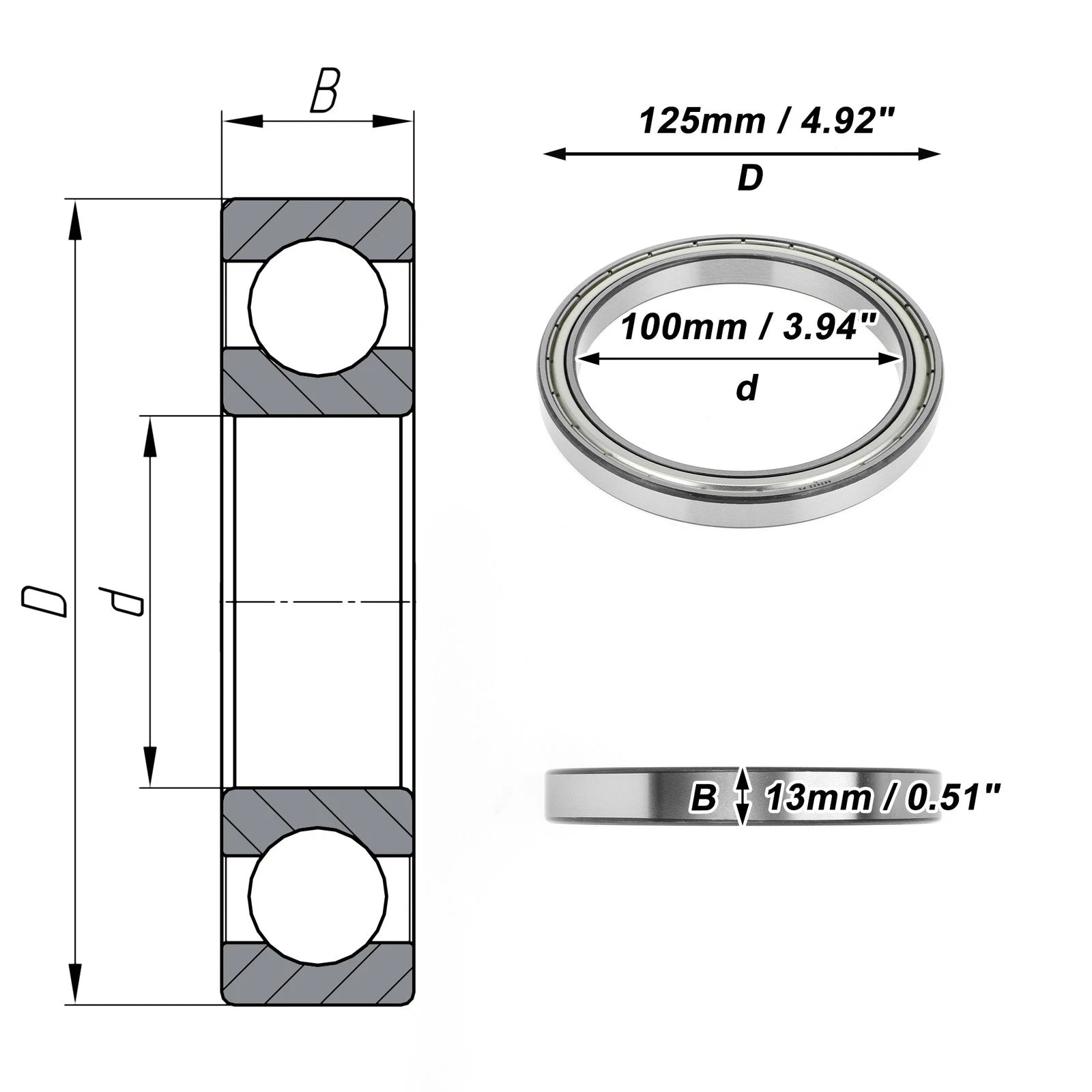 Deep Groove Ball Bearing 100x125x13mm for Scooter/Skateboard (P5)