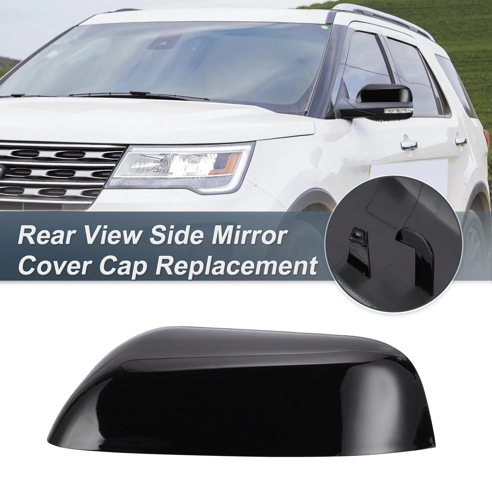 Left Side Rearview Mirror Cover Cap Gloss Black for Ford Explorer (2016–2019)
