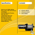 12V Electric Recovery Winch 2000LBS for Trailer Truck SUV