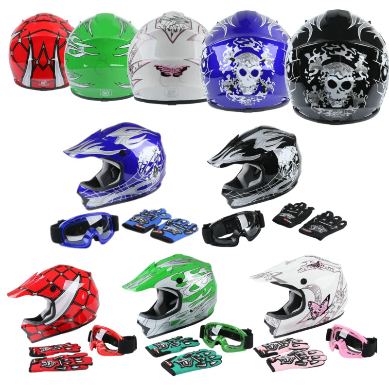 Youth Motocross ATV Helmet Set with Goggles & Gloves for Kids (DOT Approved)