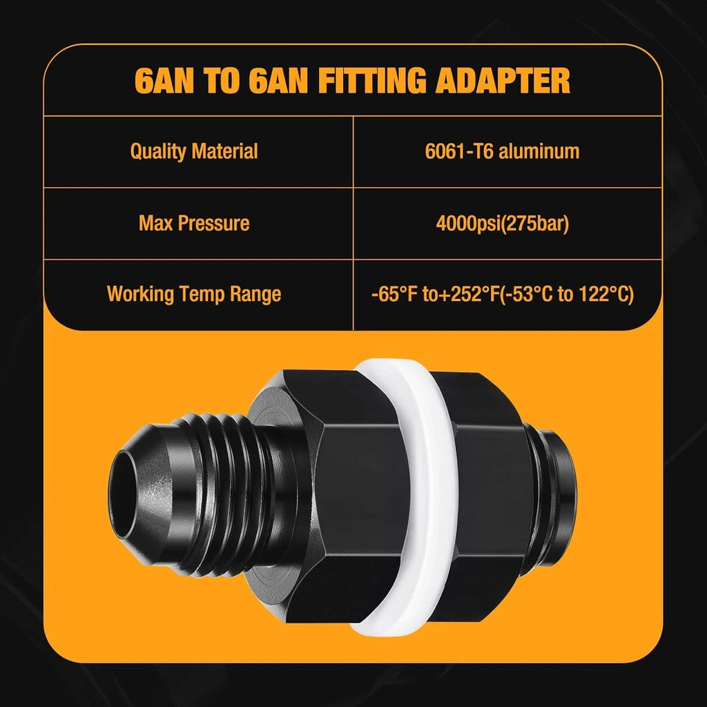 6AN Bulkhead Straight Fitting for Auto Fluid Transfer (Aluminum)