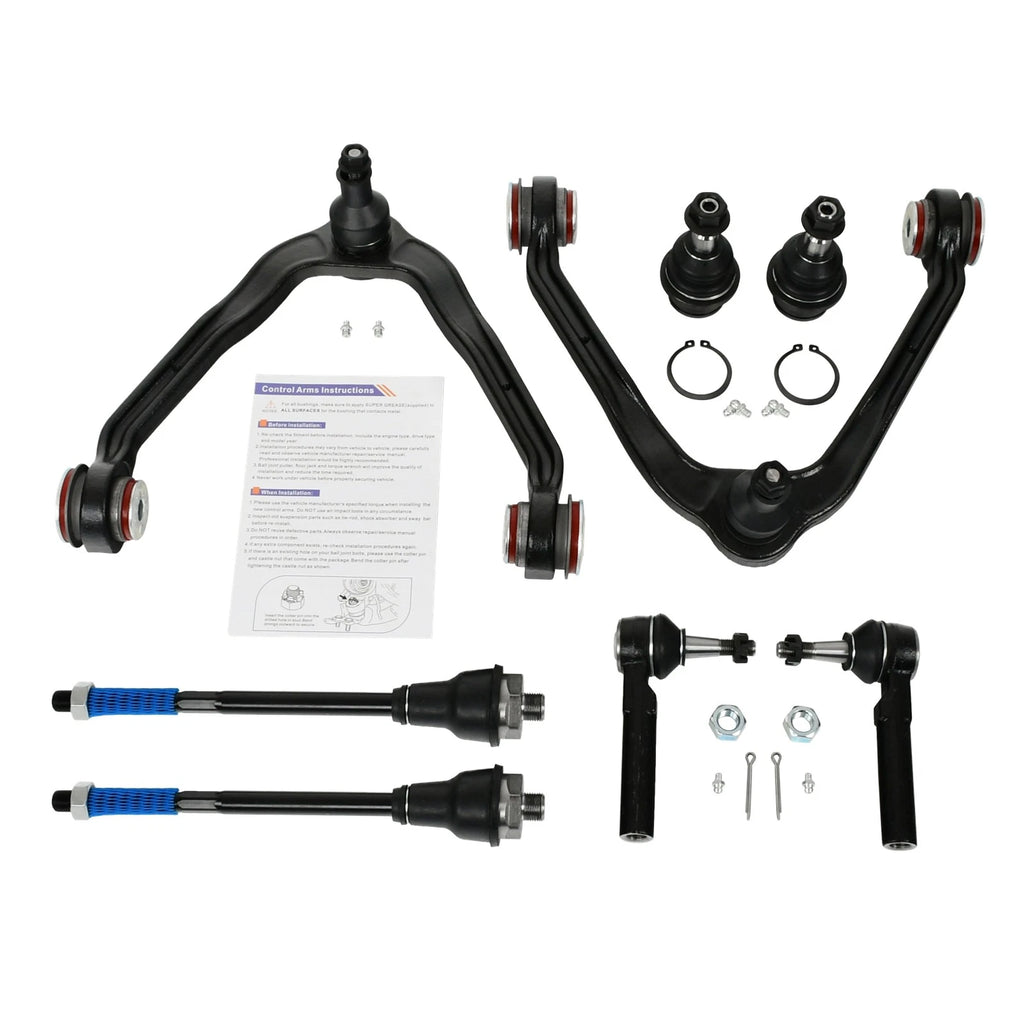 8pc Front Upper Control Arms Tie Rod Kit for GMC Sierra Silverado 1500 (2007–2018)