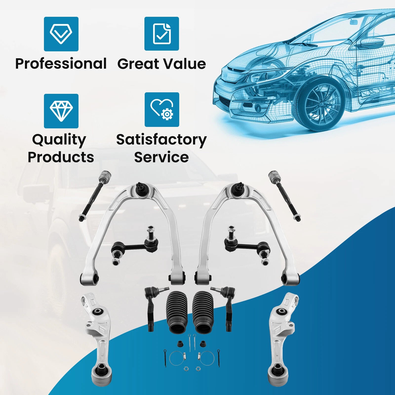 Set of 12 Control Arms & Tie Rods for Nissan 350Z Infiniti G35 (2003–2008)