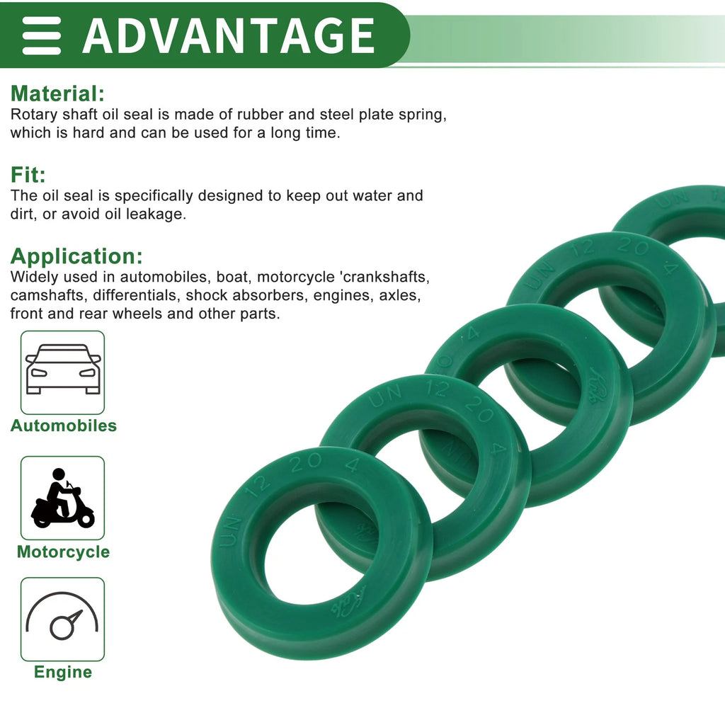 Set of 5 Oil Seal Rotary Shaft Seal 12x20x4mm High Pressure Green